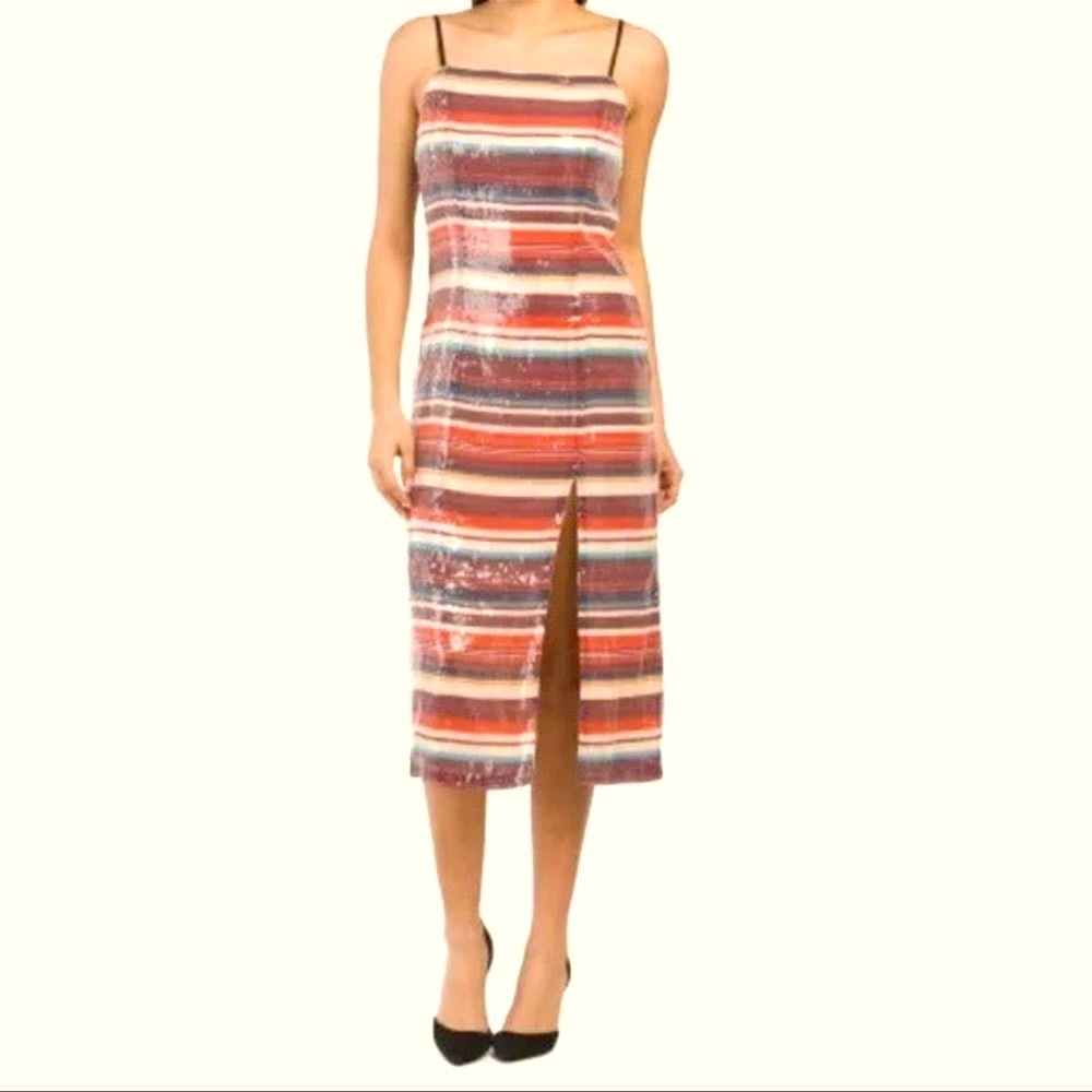 NWT Hutch Anthropologie Sequined Striped Bodycon Midi Dress
